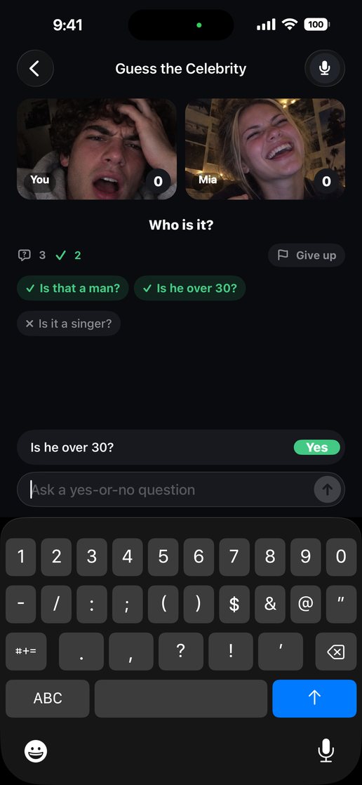 Guess the Celebrity in Duo Clash, both players on video