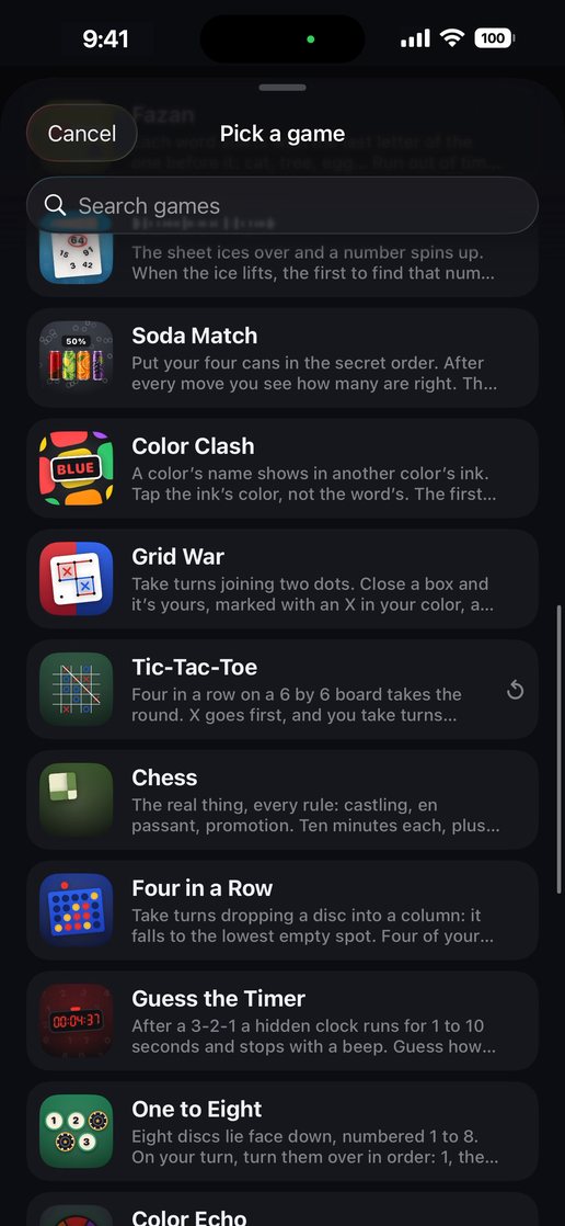 Picking a game from the list